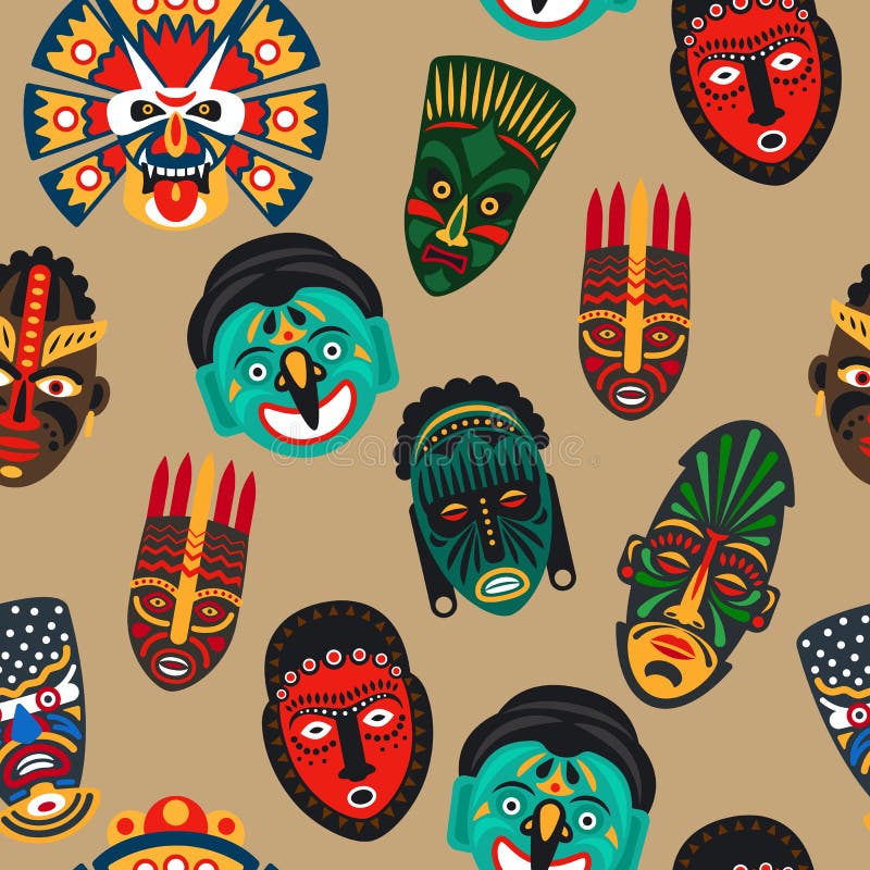 Modello senza cuciture della maschera africana illustrazione di stock Modello senza cuciture della maschera africana illustrazione di stock