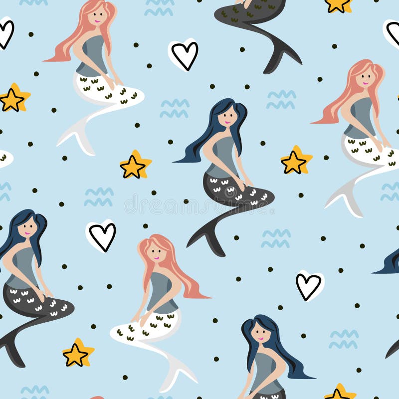 Modello senza cuciture della sirena sveglia con la fantasia che disegna fondo variopinto per i bambini ed i bambini Buon per la s royalty illustrazione gratis Modello senza cuciture della sirena sveglia con la fantasia che disegna fondo variopinto per i bambini ed i bambini Buon per la s royalty illustrazione gratis
