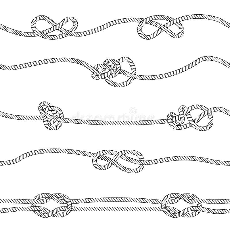 Modello senza cuciture delle corde orizzontali messe con stile differente di schizzo dei nodi illustrazione di stock Modello senza cuciture delle corde orizzontali messe con stile differente di schizzo dei nodi illustrazione di stock