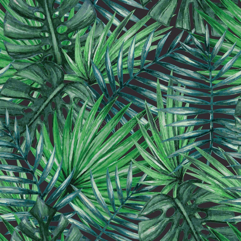 Modello senza cuciture delle foglie di palma tropicali dell'acquerello illustrazione di stock Modello senza cuciture delle foglie di palma tropicali dell'acquerello illustrazione di stock