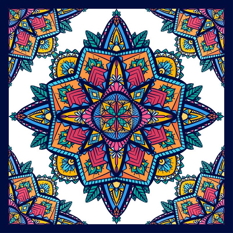 Modello senza cuciture delle mandale di coloritura su fondo bianco in mattonelle quadrate Fondo disegnato a mano di scarabocchio illustrazione vettoriale Modello senza cuciture delle mandale di coloritura su fondo bianco in mattonelle quadrate Fondo disegnato a mano di scarabocchio illustrazione vettoriale