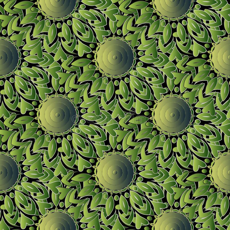Modello senza cuciture delle mandale di vettore floreale verde Fondo di superficie ornamentale frondoso La ripetizione strutturat illustrazione vettoriale Modello senza cuciture delle mandale di vettore floreale verde Fondo di superficie ornamentale frondoso La ripetizione strutturat illustrazione vettoriale