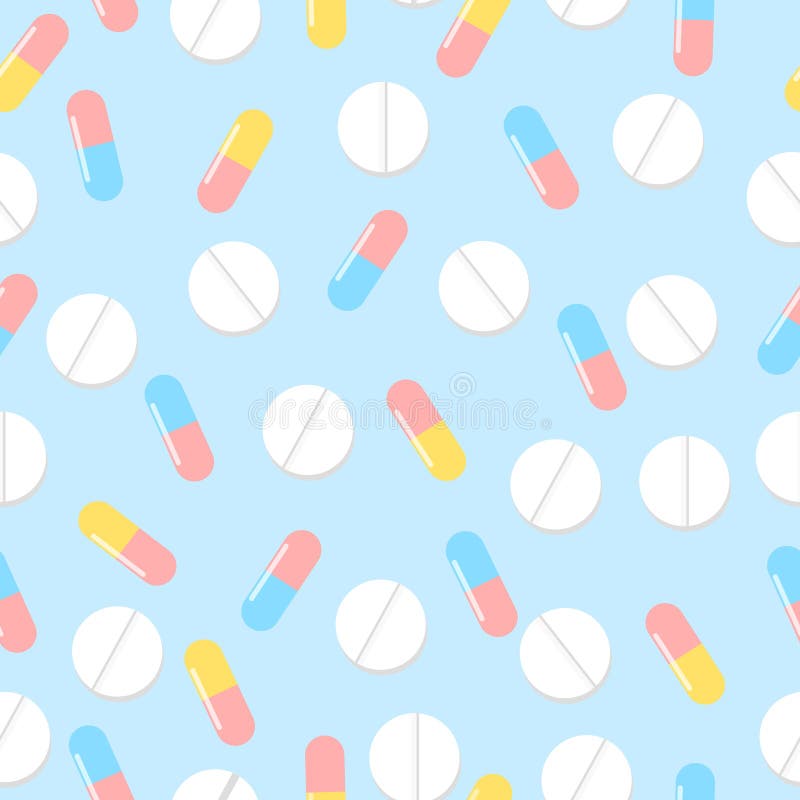 Modello senza cuciture delle pillole variopinte Fondo di vettore farmaceutico Compresse realistiche di struttura senza cuciture s illustrazione di stock