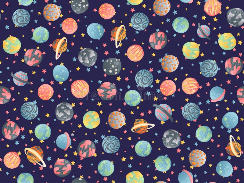 Modello senza cuciture di astronomia sveglia del fumetto Fondo con i pianeti colorati del pianeta e di exo del sistema solare, as illustrazione di stock Modello senza cuciture di astronomia sveglia del fumetto Fondo con i pianeti colorati del pianeta e di exo del sistema solare, as illustrazione di stock