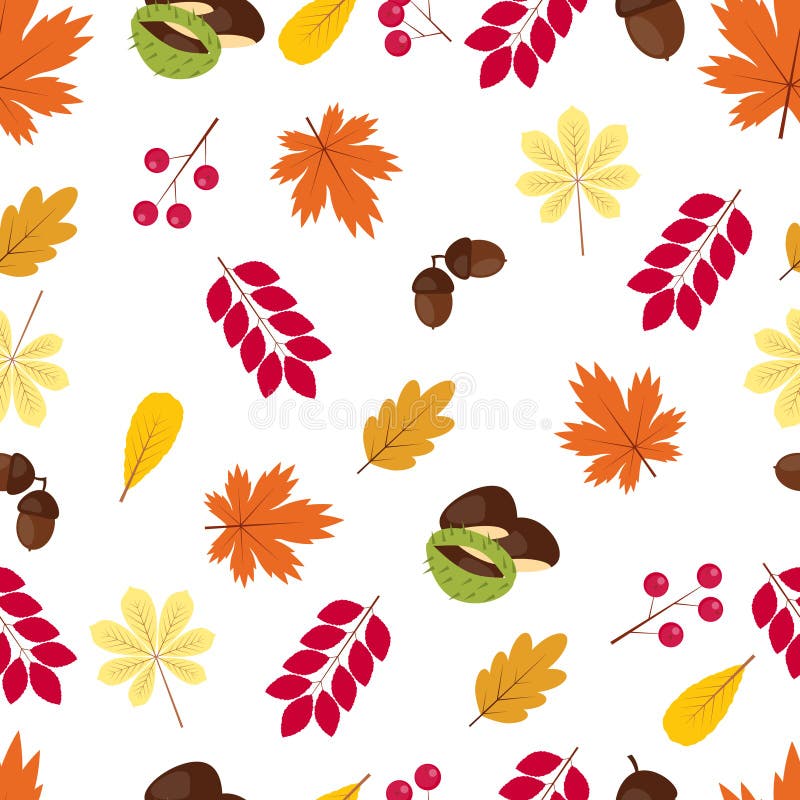 Modello senza cuciture di autunno: foglie, ghiande, bacche e castagne illustrazione vettoriale Modello senza cuciture di autunno: foglie, ghiande, bacche e castagne illustrazione vettoriale