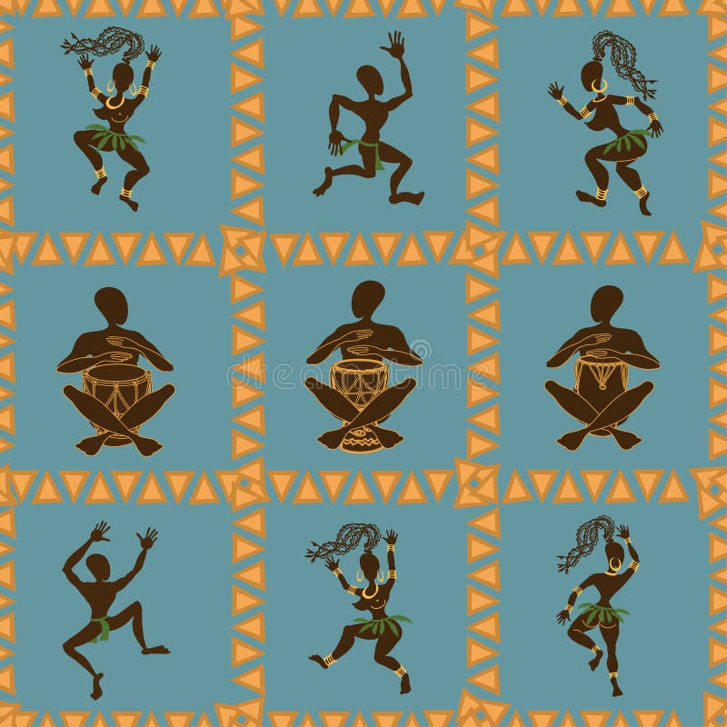 Modello senza cuciture di ballare gli aborigeni africani illustrazione di stock Modello senza cuciture di ballare gli aborigeni africani illustrazione di stock