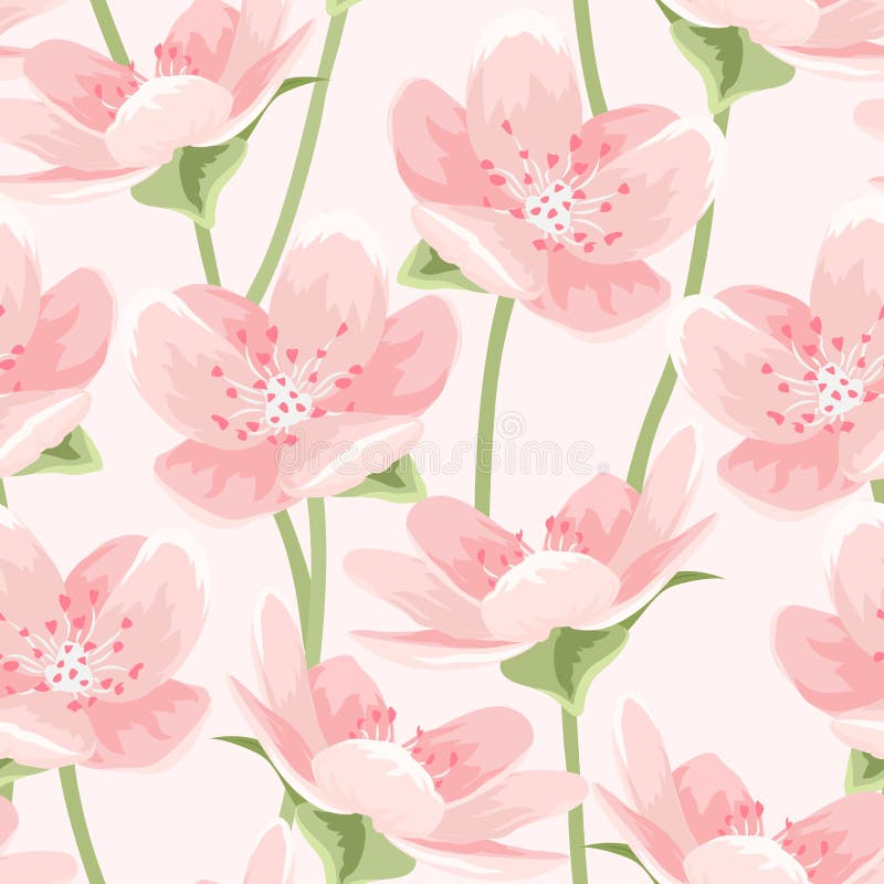 Modello senza cuciture di fioritura della magnolia rosa di sakura royalty illustrazione gratis Modello senza cuciture di fioritura della magnolia rosa di sakura royalty illustrazione gratis