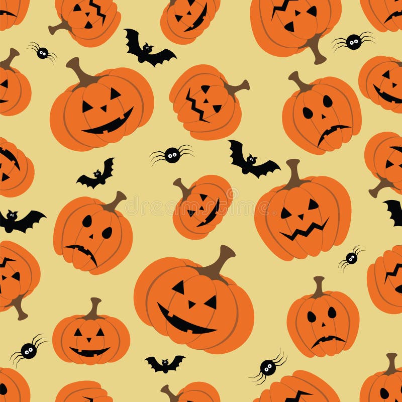 Modello senza cuciture di Halloween con la zucca, il pipistrello ed il ragno illustrazione di stock Modello senza cuciture di Halloween con la zucca, il pipistrello ed il ragno illustrazione di stock