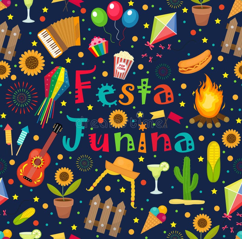 Modello senza cuciture di junina di Festa Fondo senza fine di festival dell'America latina brasiliano Ripetizione della struttura illustrazione di stock Modello senza cuciture di junina di Festa Fondo senza fine di festival dell'America latina brasiliano Ripetizione della struttura illustrazione di stock