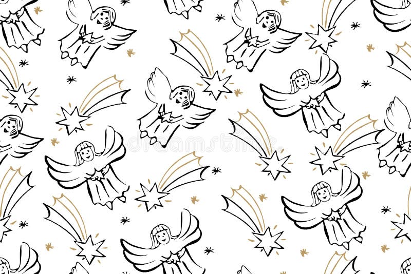 Modello senza cuciture di Natale con gli angeli e la stella di Betlemme La VE illustrazione vettoriale Modello senza cuciture di Natale con gli angeli e la stella di Betlemme La VE illustrazione vettoriale