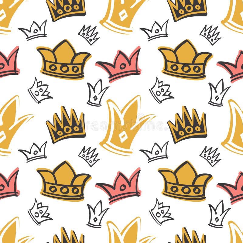 Modello senza cuciture di principessa di vettore sveglio di compleanno con il rosa e le corone dell'oro royalty illustrazione gratis