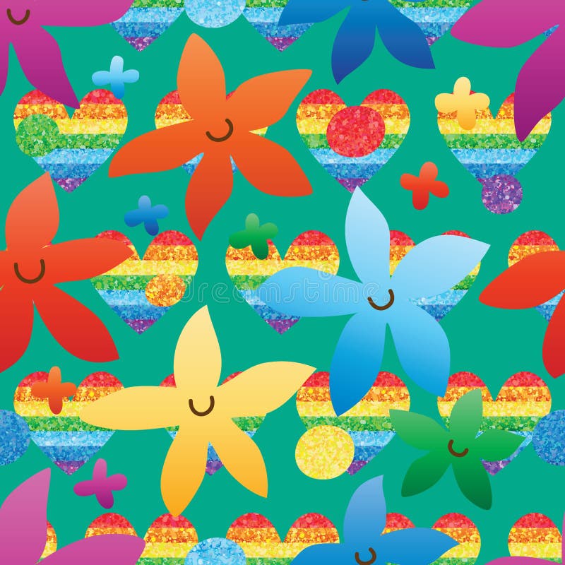 Modello senza cuciture di scintillio dell'arcobaleno di sorriso del fiore royalty illustrazione gratis Modello senza cuciture di scintillio dell'arcobaleno di sorriso del fiore royalty illustrazione gratis