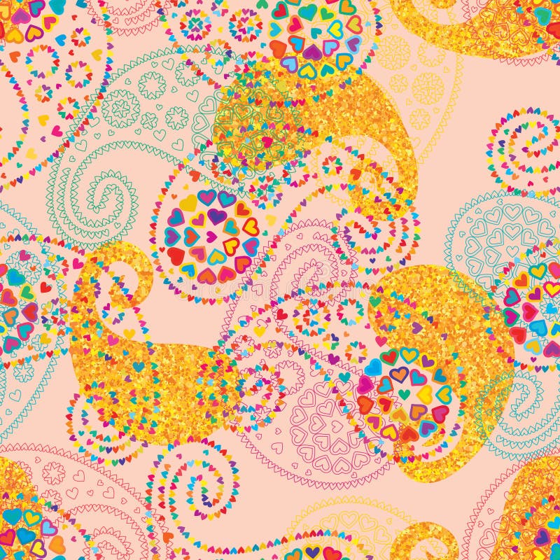Modello senza cuciture di scintillio dell'oro di stile della stella di amore di Paisley royalty illustrazione gratis Modello senza cuciture di scintillio dell'oro di stile della stella di amore di Paisley royalty illustrazione gratis