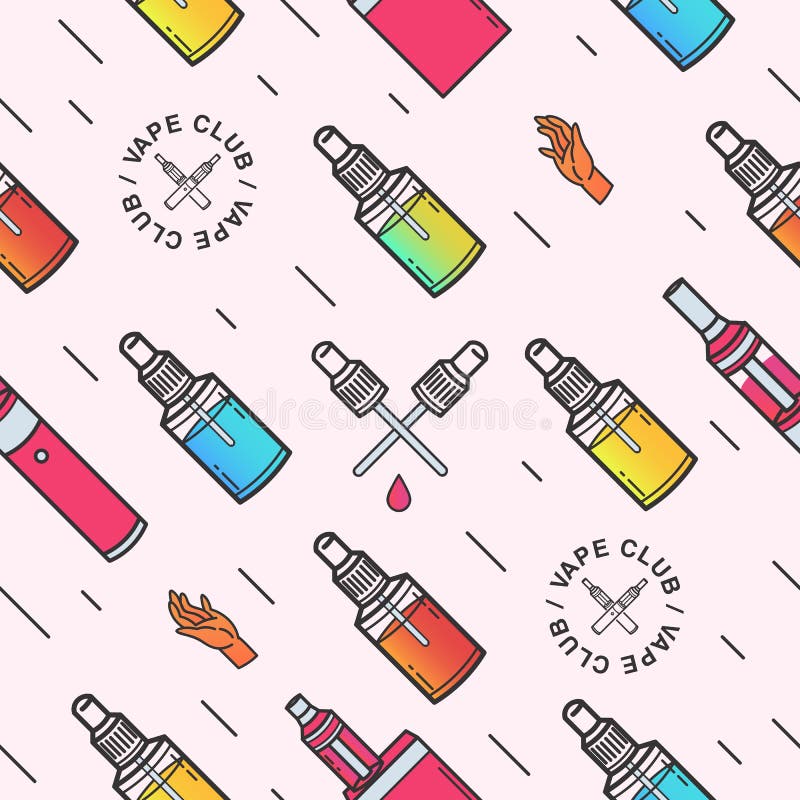 Modello senza cuciture di Vape Fondo con le e-sigarette illustrazione vettoriale Modello senza cuciture di Vape Fondo con le e-sigarette illustrazione vettoriale