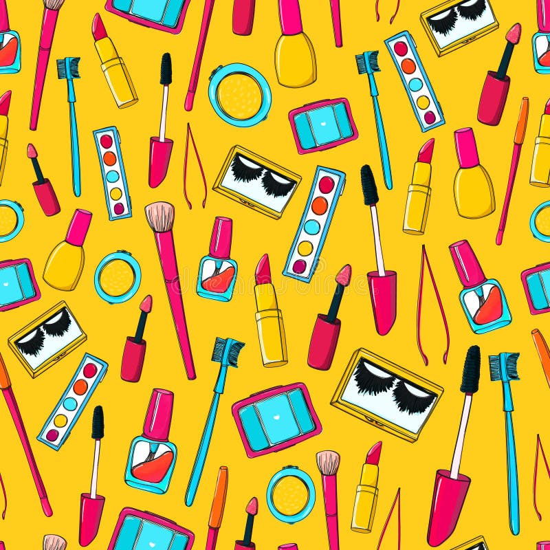 Modello senza cuciture di vettore con gli strumenti di trucco illustrazione vettoriale Modello senza cuciture di vettore con gli strumenti di trucco illustrazione vettoriale