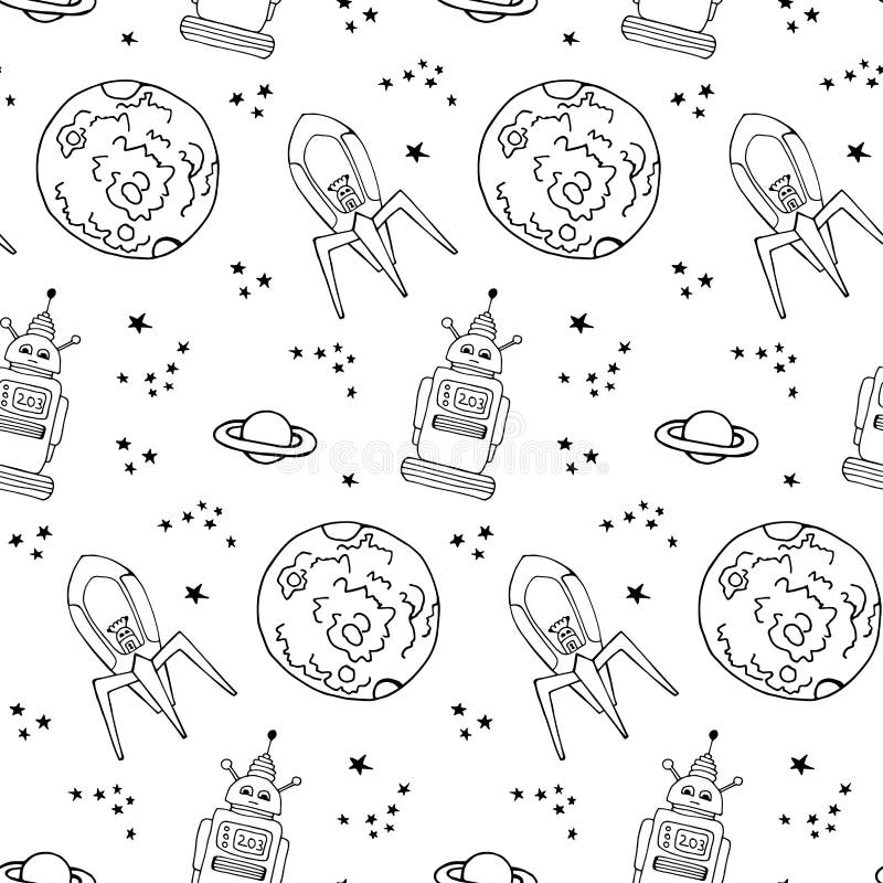 Modello senza cuciture di vettore con i retro robot svegli illustrazione vettoriale Modello senza cuciture di vettore con i retro robot svegli illustrazione vettoriale