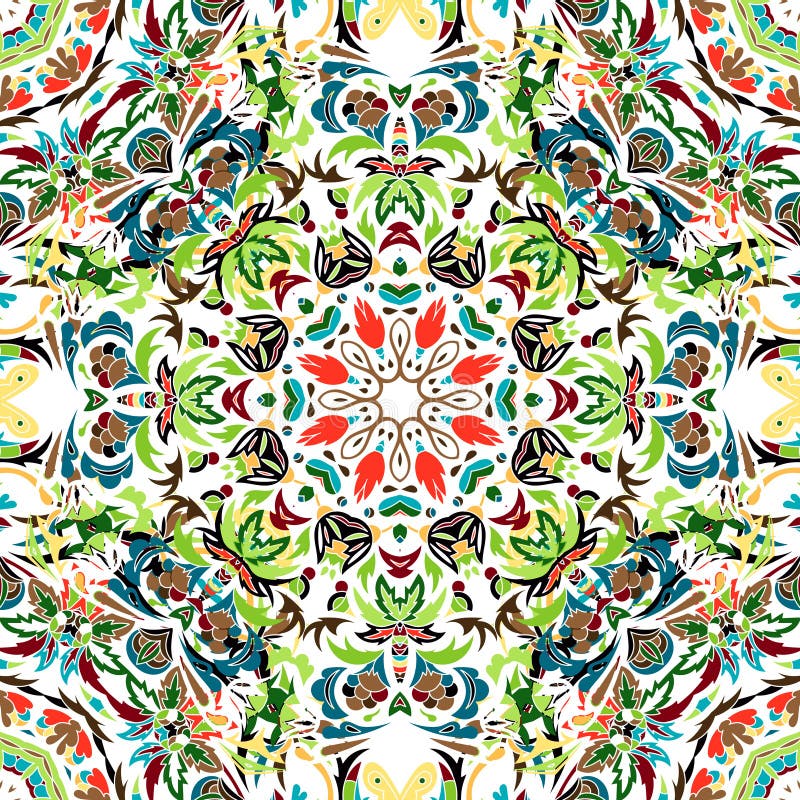 Modello senza cuciture di vettore con l'ornamento floreale luminoso Elemento d'annata di progettazione nello stile orientale Traf illustrazione vettoriale Modello senza cuciture di vettore con l'ornamento floreale luminoso Elemento d'annata di progettazione nello stile orientale Traf illustrazione vettoriale