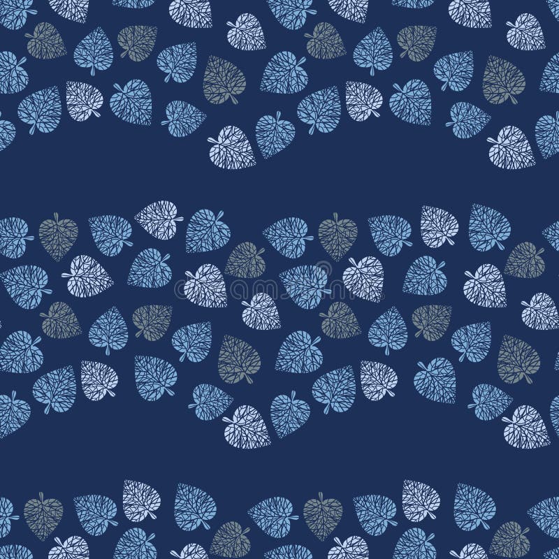 Modello senza cuciture di vettore con le foglie blu che formano le bande ondulate su fondo scuro illustrazione vettoriale Modello senza cuciture di vettore con le foglie blu che formano le bande ondulate su fondo scuro illustrazione vettoriale