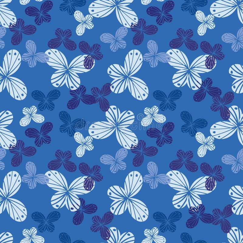 Modello senza cuciture di vettore con le forme della farfalla in tonalità del blu royalty illustrazione gratis Modello senza cuciture di vettore con le forme della farfalla in tonalità del blu royalty illustrazione gratis