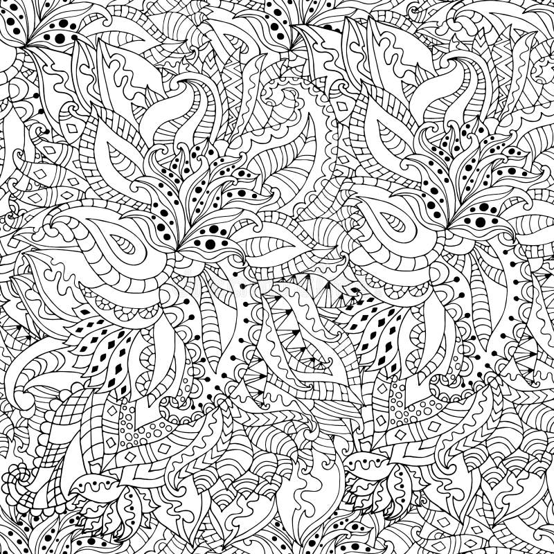 Modello senza cuciture disegnato a mano dei fiori e delle foglie dello zentangle illustrazione di stock Modello senza cuciture disegnato a mano dei fiori e delle foglie dello zentangle illustrazione di stock