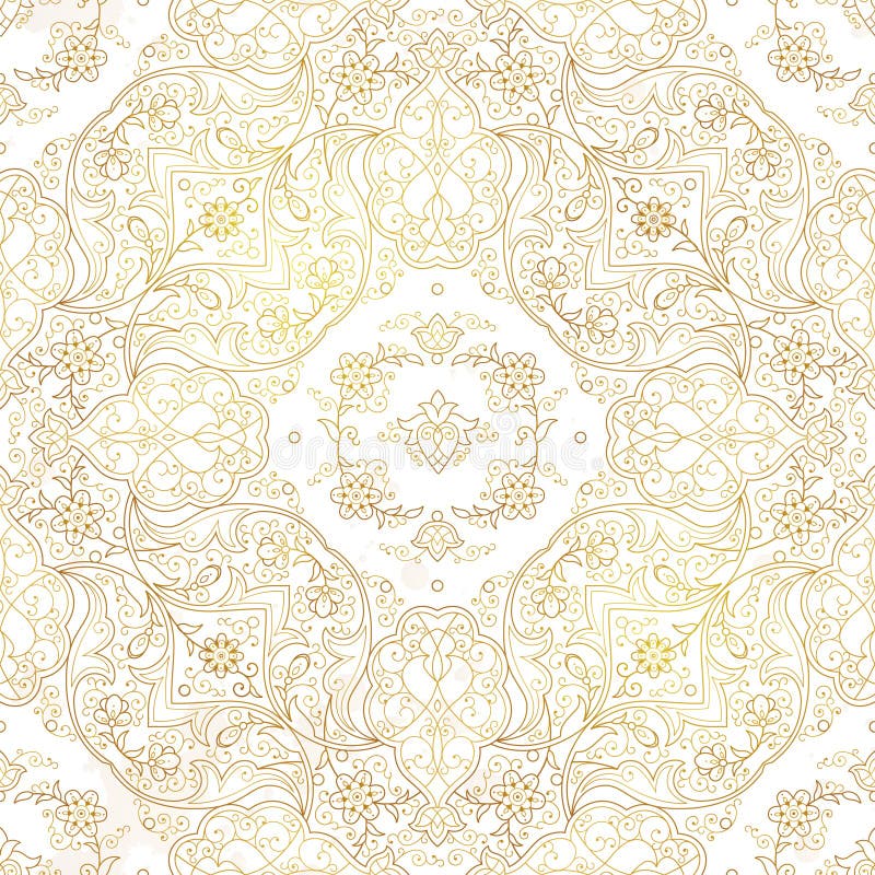 Modello senza cuciture dorato d'annata nello stile orientale illustrazione di stock Modello senza cuciture dorato d'annata nello stile orientale illustrazione di stock