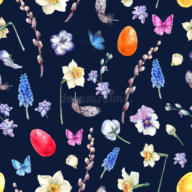 Modello senza cuciture felice d'annata di Pasqua dell'acquerello illustrazione vettoriale Modello senza cuciture felice d'annata di Pasqua dell'acquerello illustrazione vettoriale