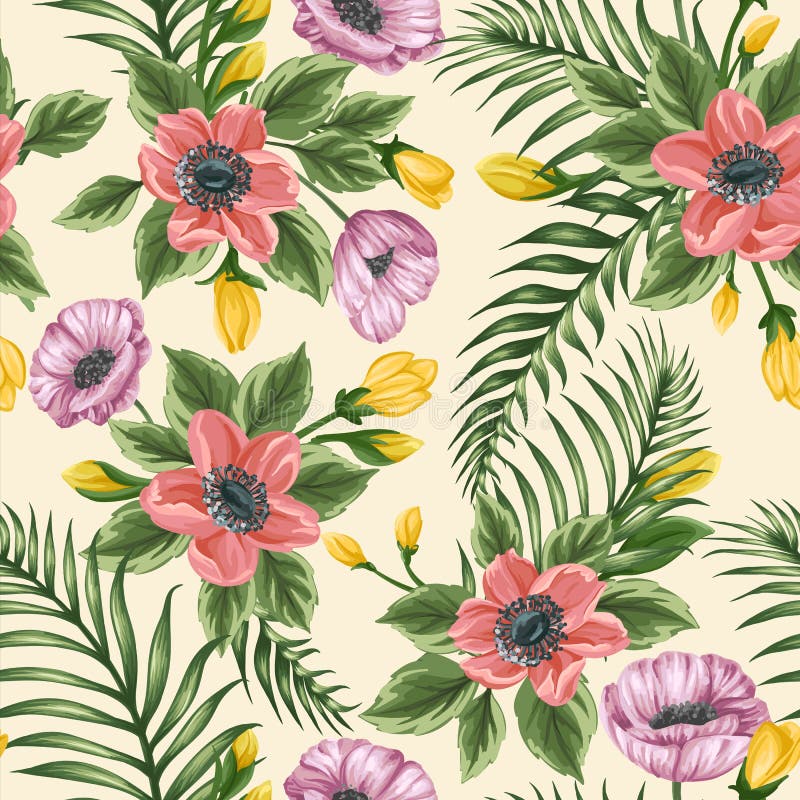 Modello senza cuciture floreale con gli anemoni ed i papaveri illustrazione vettoriale Modello senza cuciture floreale con gli anemoni ed i papaveri illustrazione vettoriale