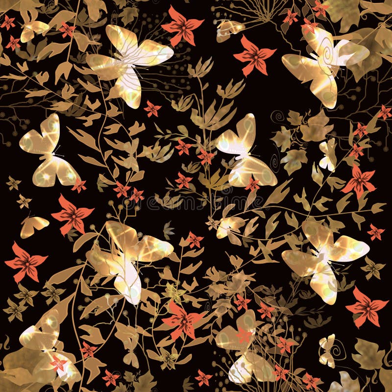 Modello senza cuciture floreale con la farfalla illustrazione vettoriale Modello senza cuciture floreale con la farfalla illustrazione vettoriale