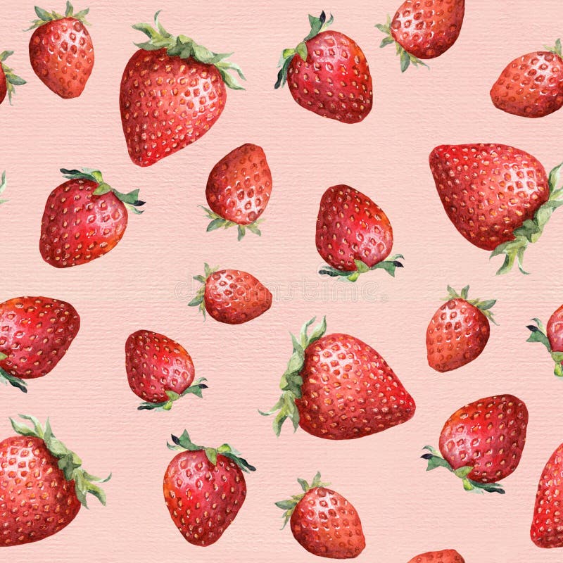 Modello senza cuciture - fragola matura su fondo rosa Arte acquerella immagine stock