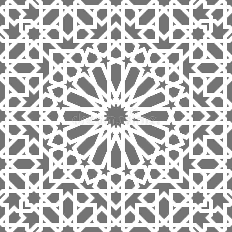 Modello senza cuciture islamico di vettore Ornamenti geometrici bianchi basati su arte araba tradizionale Mosaico musulmano orien illustrazione di stock Modello senza cuciture islamico di vettore Ornamenti geometrici bianchi basati su arte araba tradizionale Mosaico musulmano orien illustrazione di stock