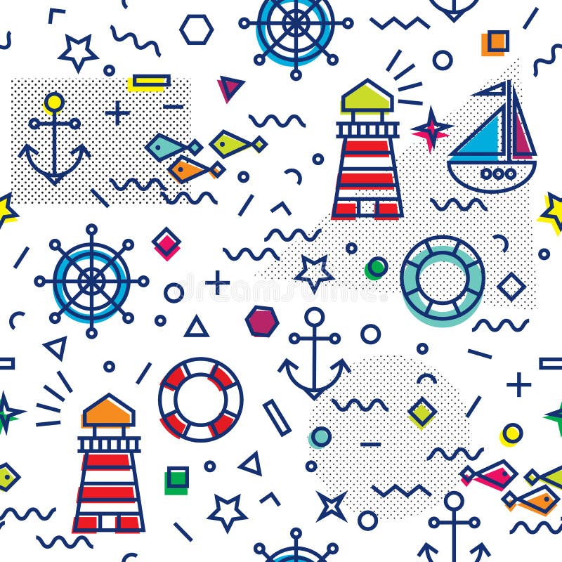 Modello senza cuciture marino con l'ancora e la barca a vela illustrazione di stock Modello senza cuciture marino con l'ancora e la barca a vela illustrazione di stock