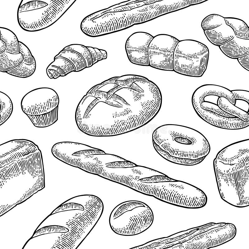 Modello senza cuciture per il forno Incisione d'annata disegnata a mano nera di vettore illustrazione vettoriale Modello senza cuciture per il forno Incisione d'annata disegnata a mano nera di vettore illustrazione vettoriale