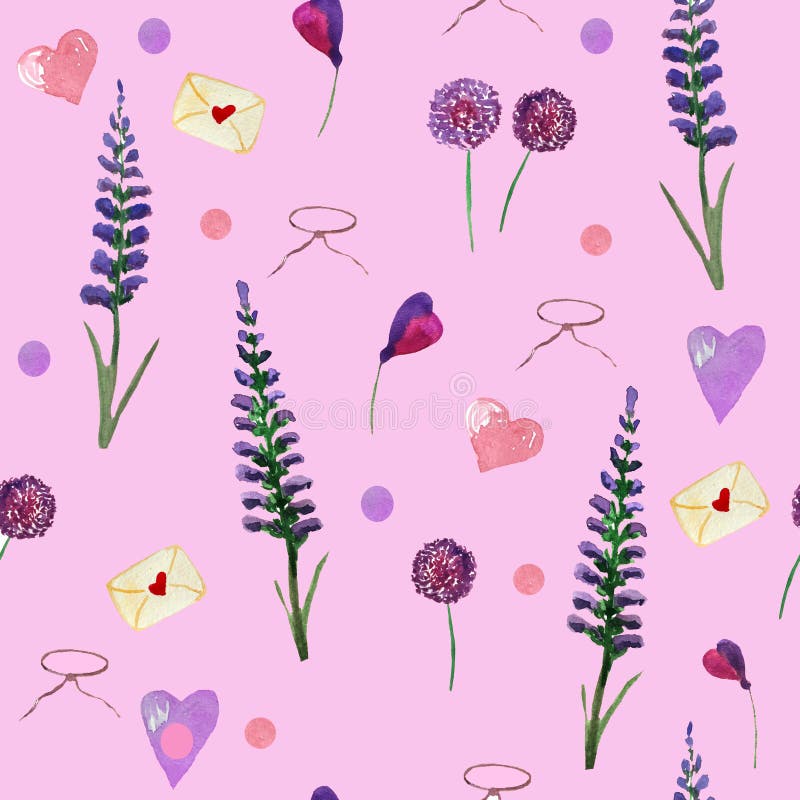 Modello senza cuciture sveglio di lavanda e dei wildflowers royalty illustrazione gratis Modello senza cuciture sveglio di lavanda e dei wildflowers royalty illustrazione gratis