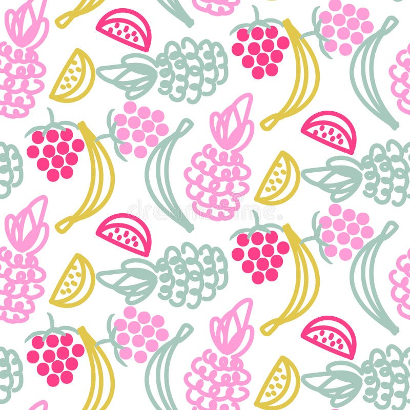 Modello senza cuciture sveglio di vettore di scarabocchi di frutti illustrazione di stock Modello senza cuciture sveglio di vettore di scarabocchi di frutti illustrazione di stock