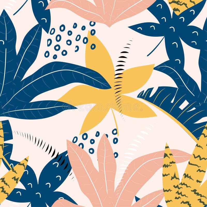 Modello senza cuciture tropicale con le foglie variopinte su fondo pastello Disegno di vettore Stampa piana della giungla Priorit illustrazione vettoriale Modello senza cuciture tropicale con le foglie variopinte su fondo pastello Disegno di vettore Stampa piana della giungla Priorit illustrazione vettoriale