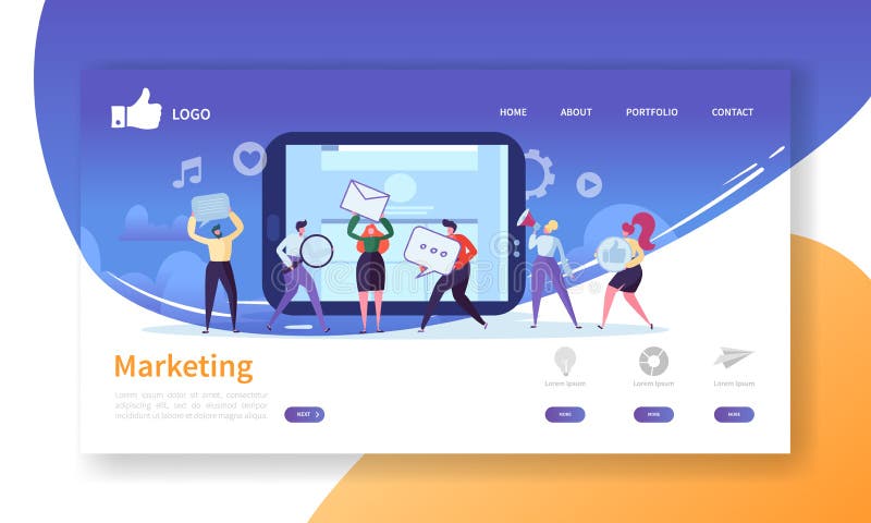 Modello sociale della pagina di atterraggio di vendita Disposizione del sito Web con la pubblicità piana dei caratteri della gent royalty illustrazione gratis