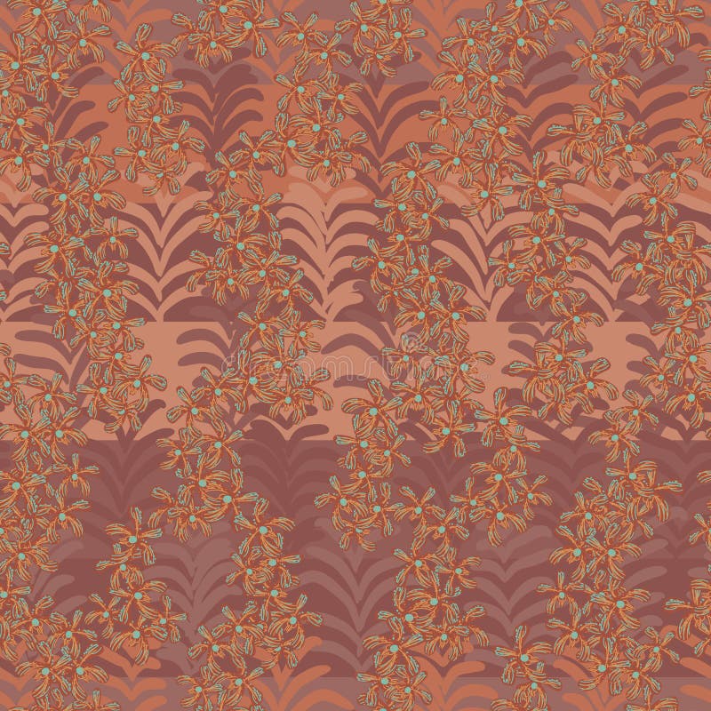 Modello a strisce di vettore senza cuciture con le orchidee nei colori di rame royalty illustrazione gratis Modello a strisce di vettore senza cuciture con le orchidee nei colori di rame royalty illustrazione gratis