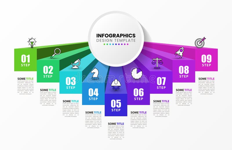 Modello struttura infografica. concetto creativo con 9 fasi royalty illustrazione gratis