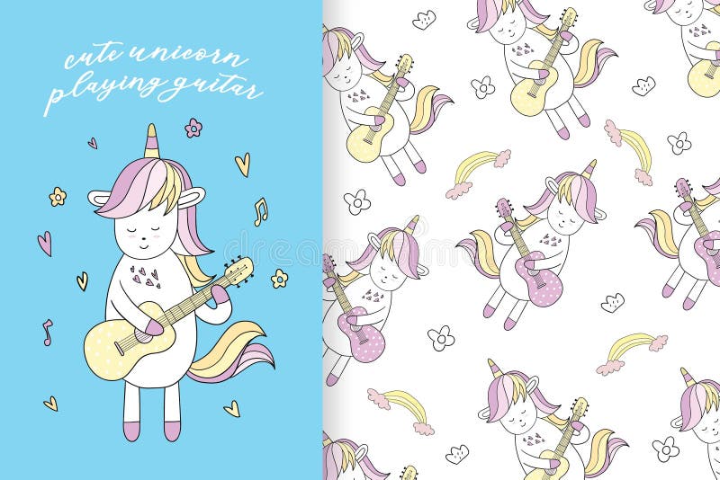 Modello sveglio disegnato a mano dell'unicorno illustrazione vettoriale Modello sveglio disegnato a mano dell'unicorno illustrazione vettoriale