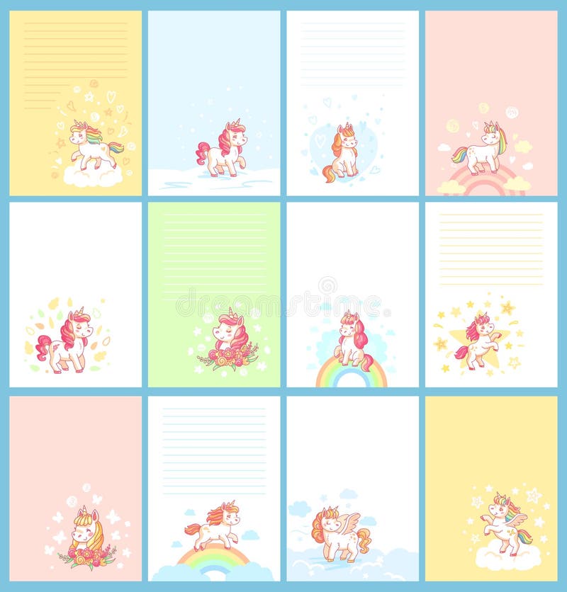 Modello sveglio magico del fumetto dell'unicorno per il calendario di compleanno, la carta del giornale della ragazza, i bambini royalty illustrazione gratis Modello sveglio magico del fumetto dell'unicorno per il calendario di compleanno, la carta del giornale della ragazza, i bambini royalty illustrazione gratis