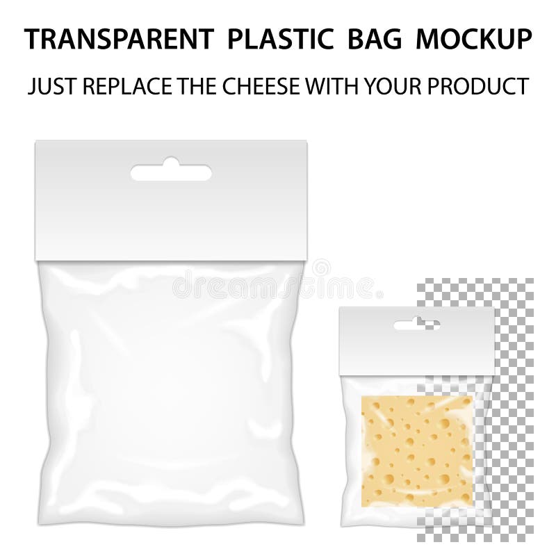Modello trasparente del sacchetto di plastica pronto per la vostra progettazione Pacchetto in bianco