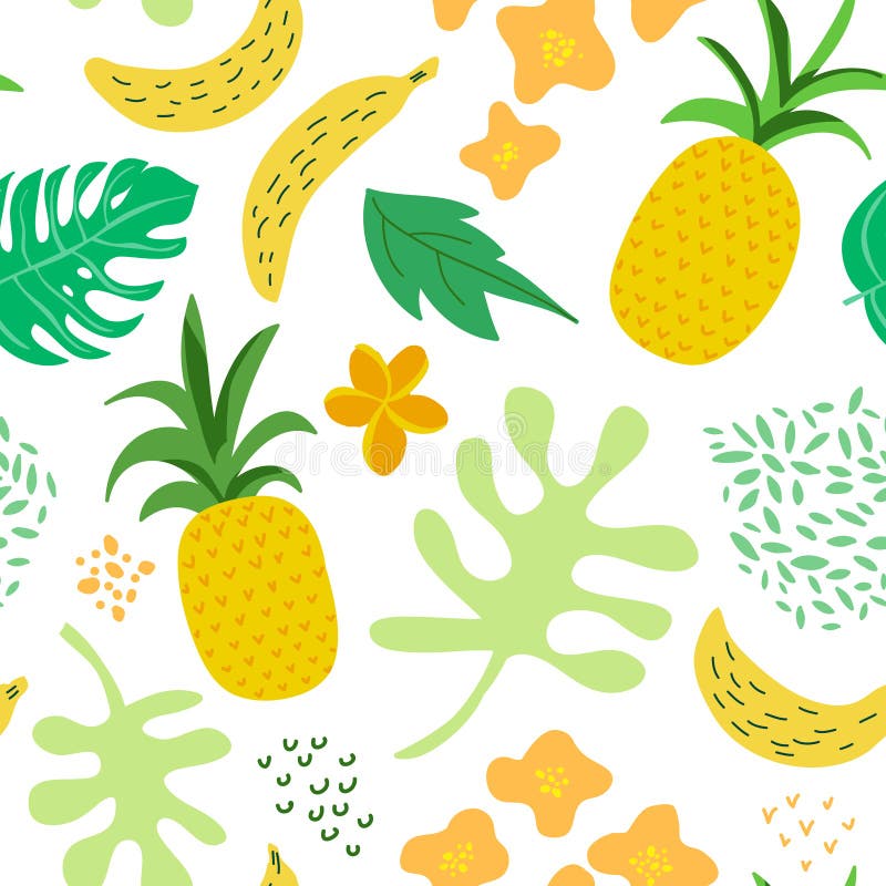 Modello tropicale delle foglie e dei fiori Retro fondo d'avanguardia senza cuciture Memphis Style degli ananas Progettazione dell illustrazione vettoriale Modello tropicale delle foglie e dei fiori Retro fondo d'avanguardia senza cuciture Memphis Style degli ananas Progettazione dell illustrazione vettoriale