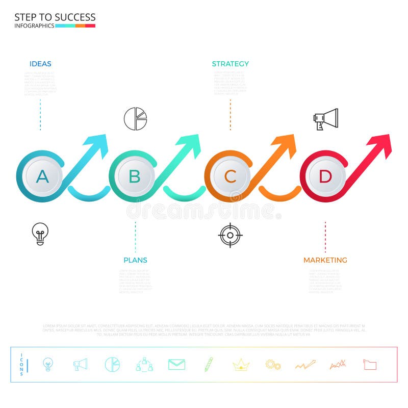 Modello variopinto moderno di infographics della freccia del cerchio di cronologia di affari con le icone e gli elementi royalty illustrazione gratis Modello variopinto moderno di infographics della freccia del cerchio di cronologia di affari con le icone e gli elementi royalty illustrazione gratis