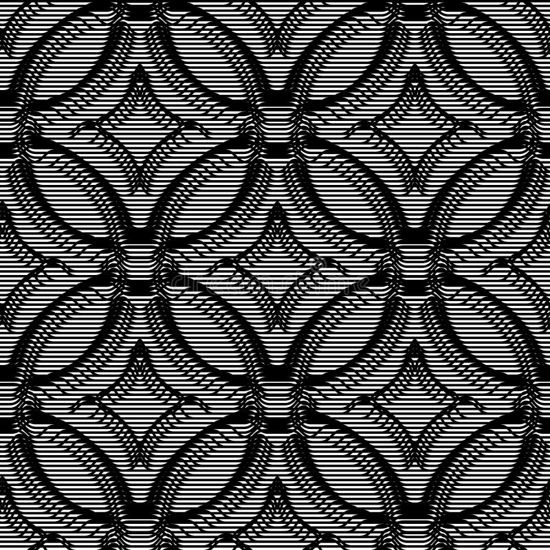 Modello volumetrico del fondo senza cuciture dalle linee Arte monocromatica di illusione ottica royalty illustrazione gratis Modello volumetrico del fondo senza cuciture dalle linee Arte monocromatica di illusione ottica royalty illustrazione gratis