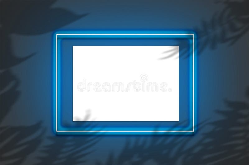 Modellplakat in einem Neonrahmen mit einem blauen Glühen Szene mit tropischen überlagerten Palmenschatten mit freiem Raum nach in stockfotos Modellplakat in einem Neonrahmen mit einem blauen Glühen Szene mit tropischen überlagerten Palmenschatten mit freiem Raum nach in stockfotos