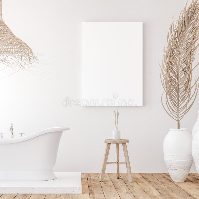 Modellsegeltuch im unbedeutenden weißen Badezimmerinnenraum stock abbildung