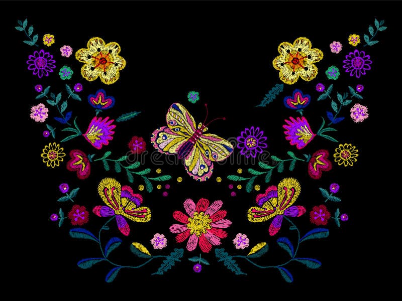 Modelo étnico Del Escote Del Bordado Con Las Flores Y La Mariposa Simplificadas Ilustración del Vector - Ilustración de mexicano, bordado: 124134925 Modelo étnico Del Escote Del Bordado Con Las Flores Y La Mariposa Simplificadas Ilustración del Vector - Ilustración de mexicano, bordado: 124134925