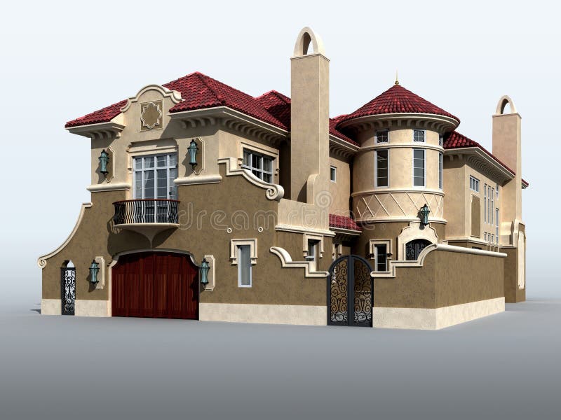 modelo 3D del chalet italiano de lujo stock de ilustración modelo 3D del chalet italiano de lujo stock de ilustración