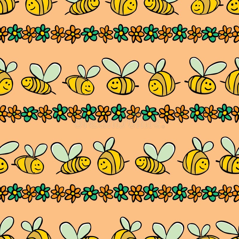 Modelo anaranjado en colores pastel de la repetición de las rayas de las abejas y de las flores del vector Conveniente para el pa ilustración del vector Modelo anaranjado en colores pastel de la repetición de las rayas de las abejas y de las flores del vector Conveniente para el pa ilustración del vector