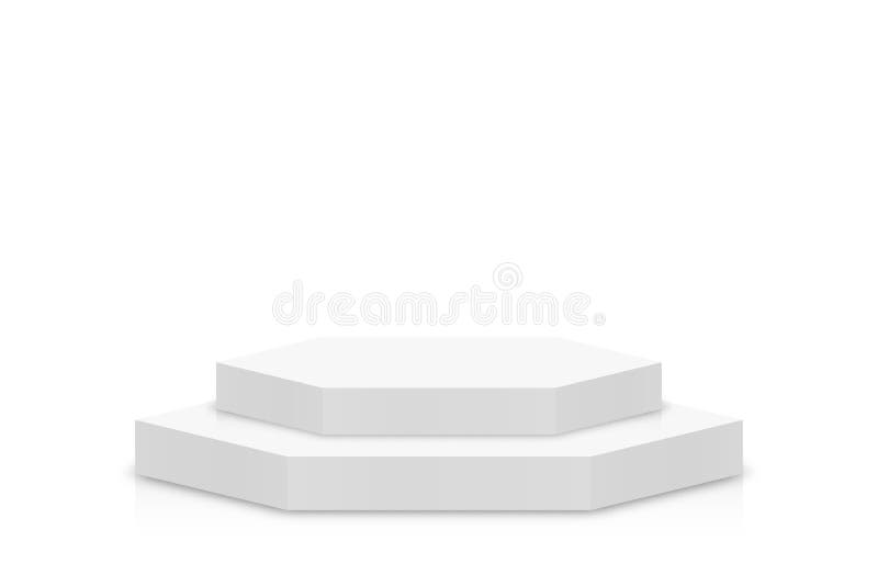 Modelo Branco 3d Podium Em Forma De Hexágono. Palco Vazio Ou Modelo De  Pedestal Isolado Em Fundo Branco. Pódio Ou Plataforma Para Ilustração do  Vetor - Ilustração de escadas, coluna: 182272559